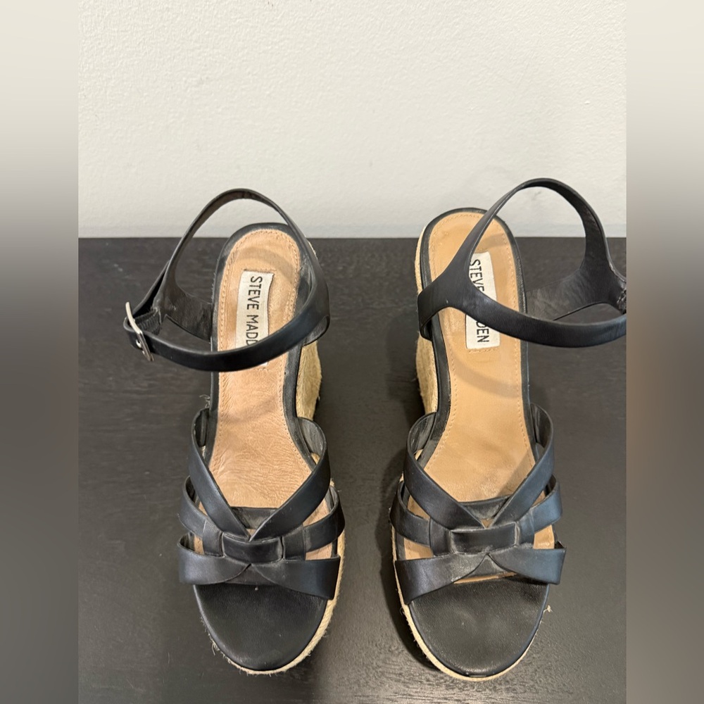 Steve Madden Black Wedge Sandals